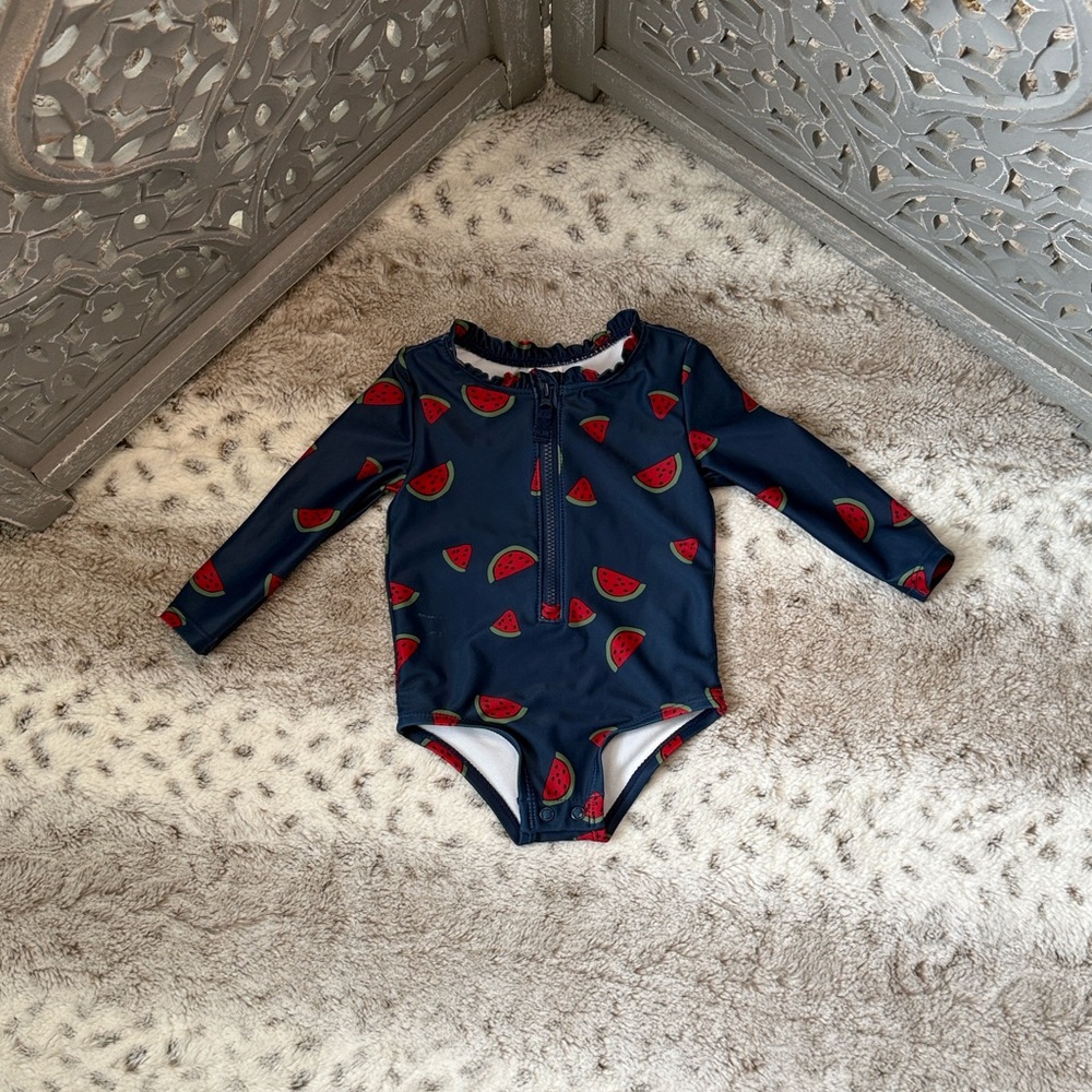 Carter’s long sleeve rashguard swimsuit baby girls 6 months watermelon beach